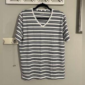 Tommy John Black and White Striped Short Sleeve Tee Medium